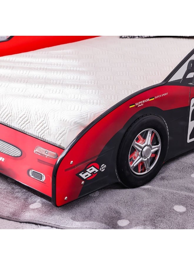 DANUBE HOME Ranger Meteoric 90X190 Car Bed – Kids Car-Shaped Bed for Boys & Girls – Comfortable and Stylish Children's Bed for Bedroom, Playroom, Ideal for Nursery Décor -Red  - Image 3