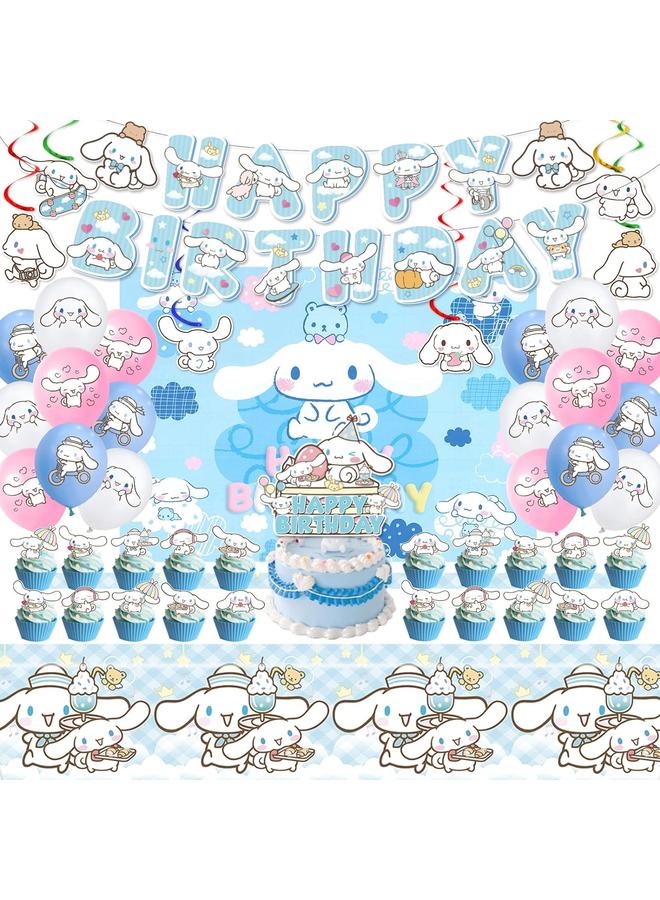 Bluejw Cinnamoroll Birthday Decorations, Party Supplies Set Include Banner, Backdrop, Balloons, Hanging Swirls, Cake Cupcake Toppers, Tablecloth for Kids Cinnamoroll Theme Party - Image 1