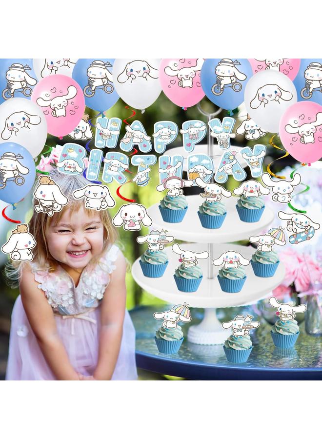 Bluejw Cinnamoroll Birthday Decorations, Party Supplies Set Include Banner, Backdrop, Balloons, Hanging Swirls, Cake Cupcake Toppers, Tablecloth for Kids Cinnamoroll Theme Party - Image 4