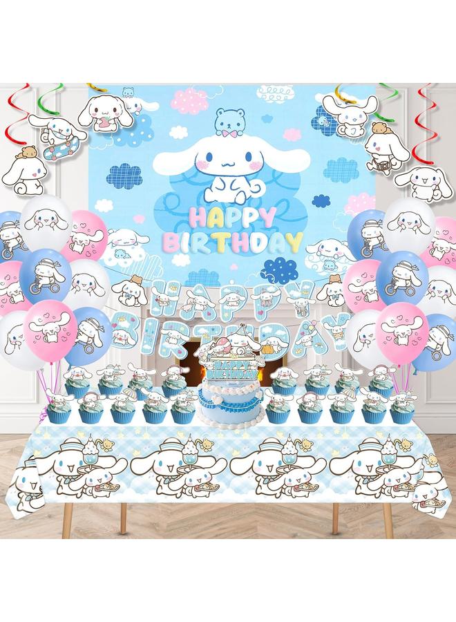 Bluejw Cinnamoroll Birthday Decorations, Party Supplies Set Include Banner, Backdrop, Balloons, Hanging Swirls, Cake Cupcake Toppers, Tablecloth for Kids Cinnamoroll Theme Party - Image 5