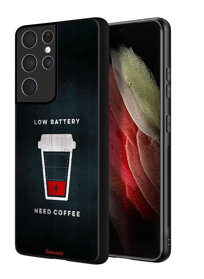 Tolwak Samsung Galaxy S21 Ultra 5G Protective Case Cover Low Battery Need Coffee - Image 1