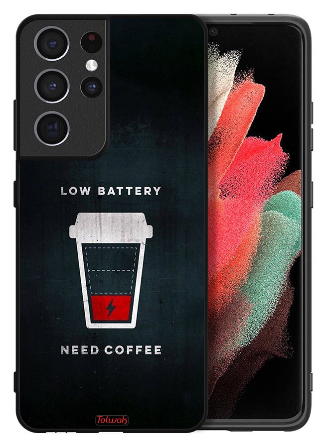 Tolwak Samsung Galaxy S21 Ultra 5G Protective Case Cover Low Battery Need Coffee - Image 2