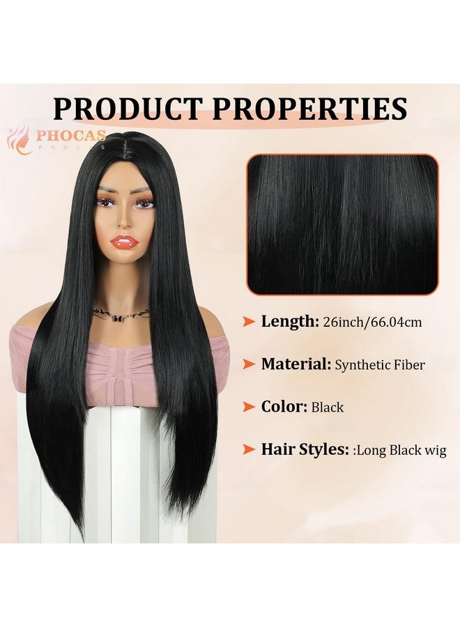 PHOCAS Long Straight Black Wig Long Hair Wigs For Women Daily Party Halloween Use 24''/60Cm - Image 2
