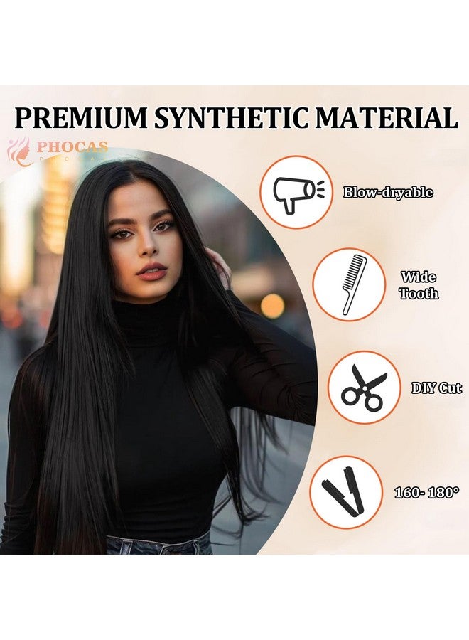 PHOCAS Long Straight Black Wig Long Hair Wigs For Women Daily Party Halloween Use 24''/60Cm - Image 3