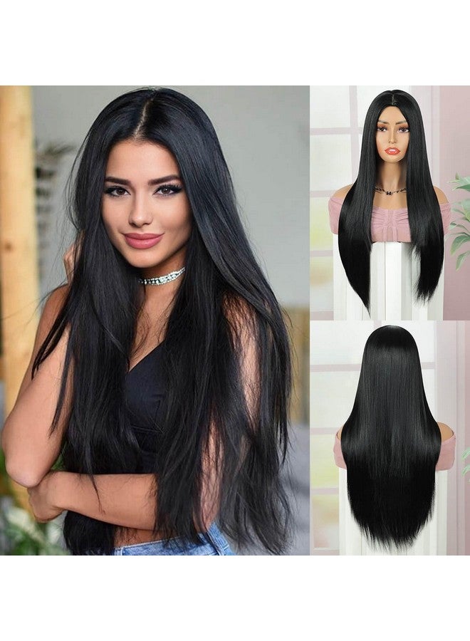 PHOCAS Long Straight Black Wig Long Hair Wigs For Women Daily Party Halloween Use 24''/60Cm - Image 1