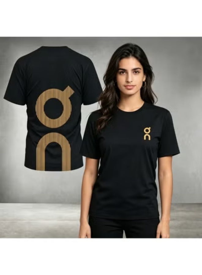 On Running Gold Double-Sided Print Casual Sports Black T-Shirt Size L - Image 2