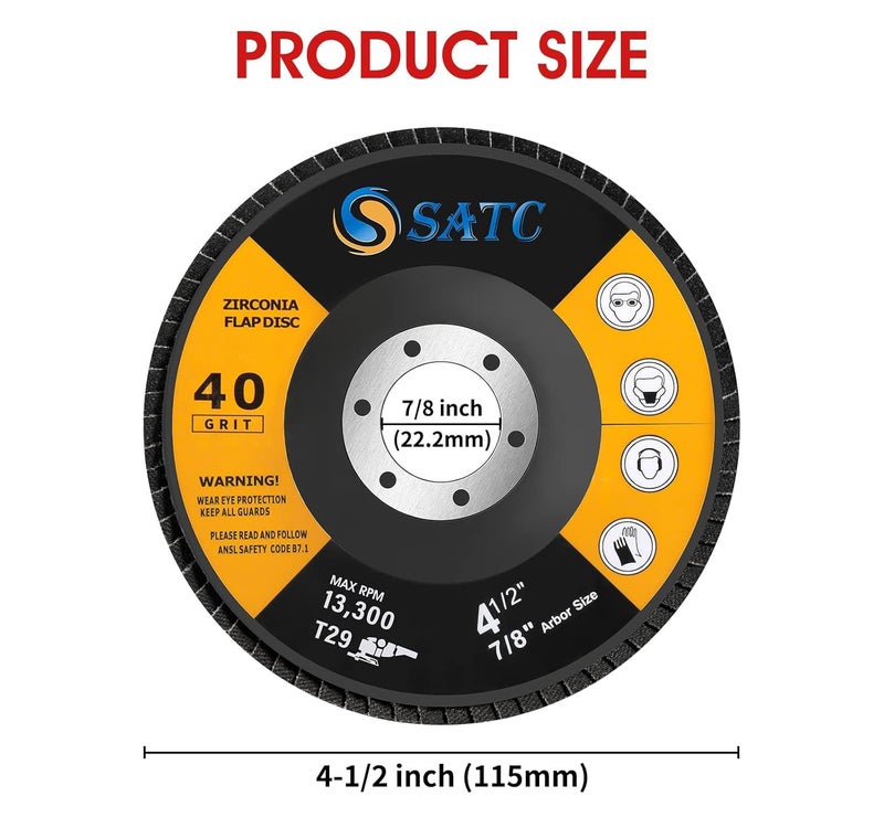S SATC Flap Discs 4-1/2 Inch 40 Grit Zirconia Grinding Wheel Type 29 Abrasive Discs Flap Wheel for Angle Grinder - 20 Pack - Image 3