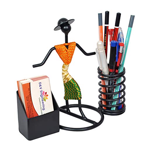 D&V ENGINEERING - Creative in innovation D&V Engineering Pen,Pencil and Visiting Card Holder with Indian Tricolor/Tiranga Dressed Lady - Image 1