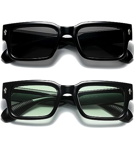 EYLRIM Square Frame Sunglasses for Women Men Trendy Chunky Rectangle Sun Glasses Black Shades UV400 Protection(2 Pack (Black/Grey+Black/Gradient Green)) - Image 4