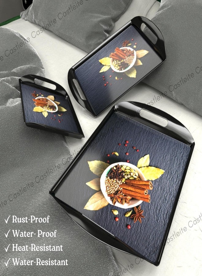 Castleite Aroma Series Melamine Trays Set of 3 with Handles for Serving Snacks or Tea - A Designer Tray Medley for Home or Cafe Use (Spicy Destin) - Image 4
