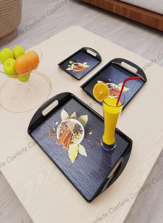 Castleite Aroma Series Melamine Trays Set of 3 with Handles for Serving Snacks or Tea - A Designer Tray Medley for Home or Cafe Use (Spicy Destin) - Image 5