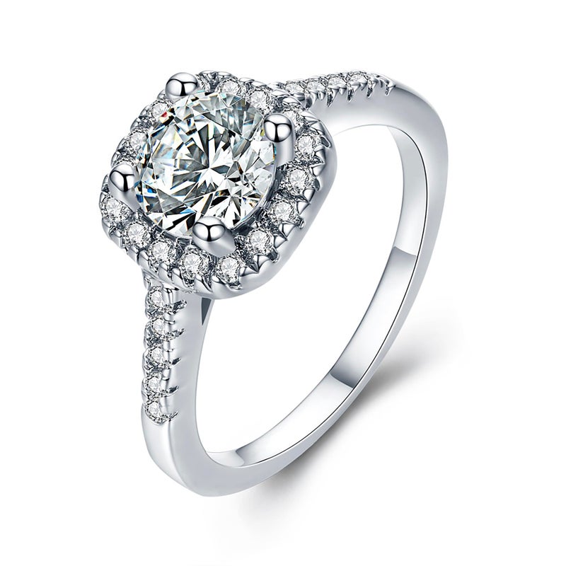 UFOORO Engagement Rings for Women Solitaire Crystal Promise Wedding Rings for Women Fake Diamond Ring Christmas Gifts for Her (White-W, 7.5) - Image 1