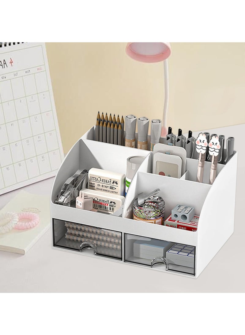 Generic Desk Organizer, Plastic Makeup Vanity Organizer Box, Desktop Pen Pencil Card Holder for Desk Storage, Desk Organization with 6 Compartments and 2 Drawersfor School, Home, Office  - Image 5
