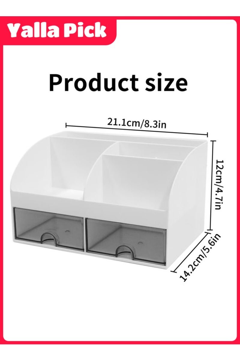 Yalla Pick Desk Organizer, Plastic Makeup Vanity Organizer Box, Desktop Pen Pencil Card Holder for Desk Storage, Desk Organization with 6 Compartments and 2 Drawersfor School, Home, Office  - Image 2