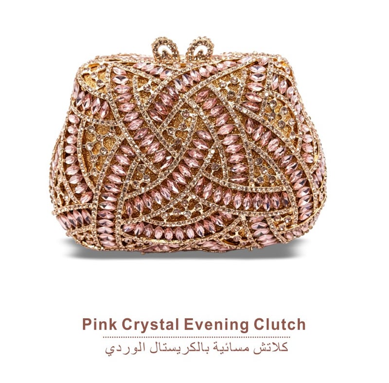 Elegant Crystal Studded Evening Clutch Bag, Classic Metal Frame Formal Party Handbag Women Dinner Wedding Purse