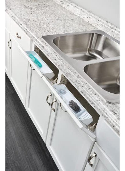 Rev-A-Shelf Rev-A-Shelf 14"" Tip-Out Plastic Sink Trays for Kitchen and Bathroom Base Cabinet  Pull Out Vanity Shelf Home Organizer  White  6572-14-11-52  - Image 4