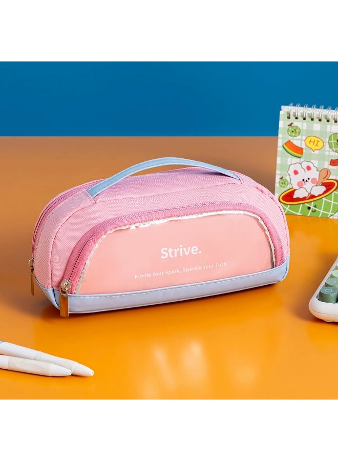 Kids Pencil Case Foldable Transparent Stand-Up 6-12 Years, School Supplies Large Capacity Waterproof Wear-Resistant Lightweight Stationery Bag - Image 1