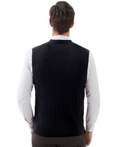 Kallspin Men's Cable Knit Sweater Vest Wool Blend V Neck Button Down Sleeveless Cardigan Vest(Black, 4X-Large) - Image 3