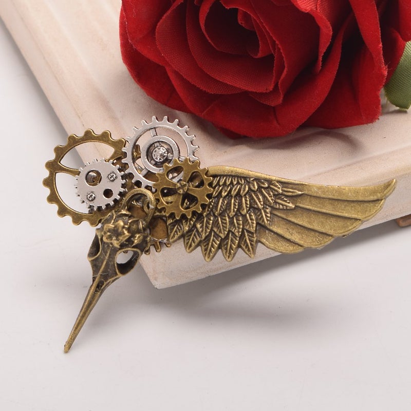 GRACEART بروش أجنحة طائر الطاعون من غريس آرت بتصميم ستيمبانك مع تروس برونزية - Image 5