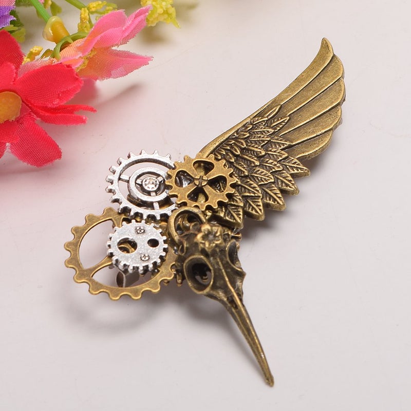 GRACEART بروش أجنحة طائر الطاعون من غريس آرت بتصميم ستيمبانك مع تروس برونزية - Image 4