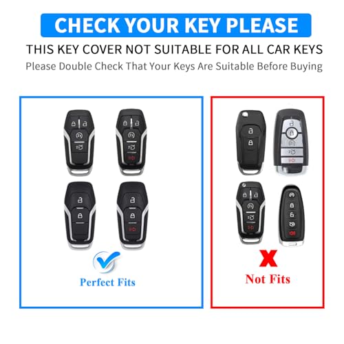 QBUC for Ford Key fob CoverCarbon Fiber Car Key Case Protector with Keychain Compatible with with Ford Fusion F150 Edge Explorer Mustang Lincoln MKZ MKC 45 Buttons Smart Key - Image 3