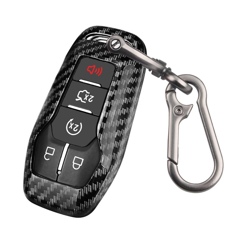 QBUC for Ford Key fob CoverCarbon Fiber Car Key Case Protector with Keychain Compatible with with Ford Fusion F150 Edge Explorer Mustang Lincoln MKZ MKC 45 Buttons Smart Key - Image 2