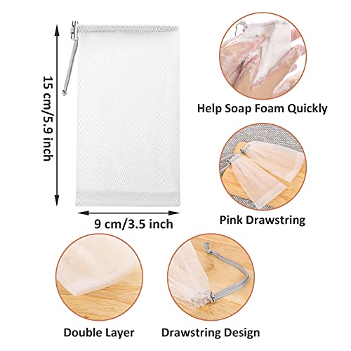 Cobahom 6 Pcs Mesh Soap Bag Mesh Foaming Net Soap Sack Bags Soap Handmade Soap Bubble Mesh Net Bags with Drawstring for Bath & Shower (Gray) - Image 3