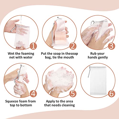 Cobahom 6 Pcs Mesh Soap Bag Mesh Foaming Net Soap Sack Bags Soap Handmade Soap Bubble Mesh Net Bags with Drawstring for Bath & Shower (Gray) - Image 4