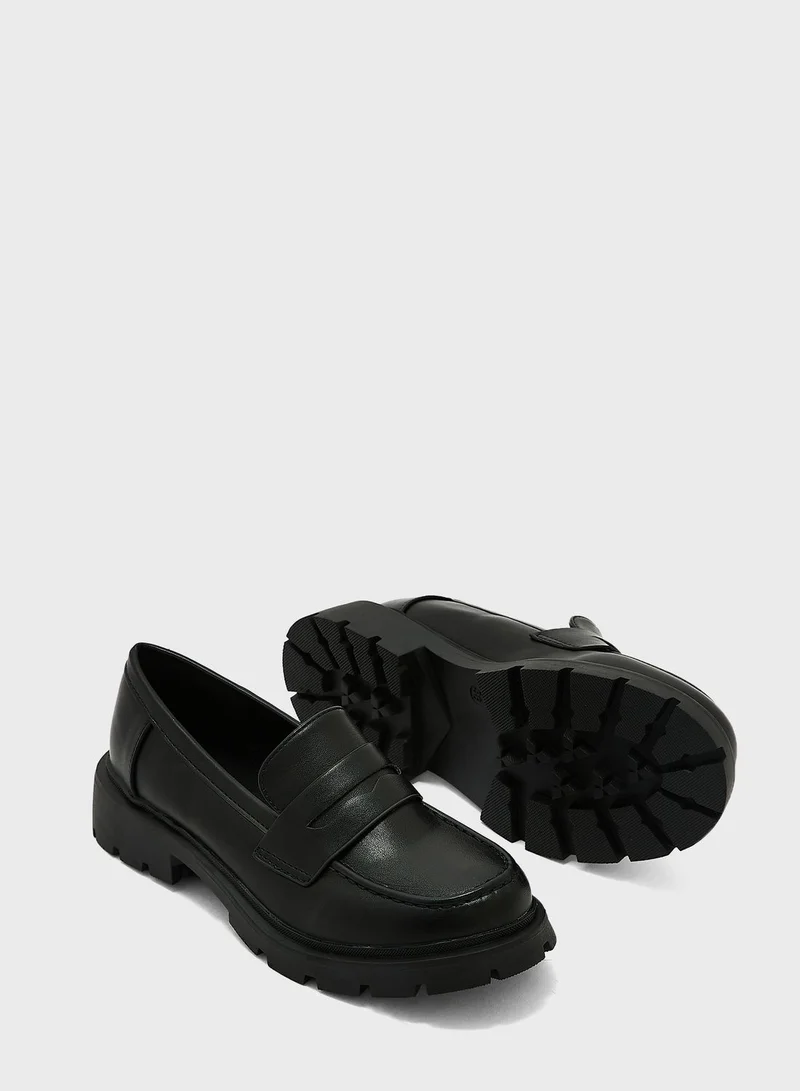 ELLA Black Pu Chunky Moccasin