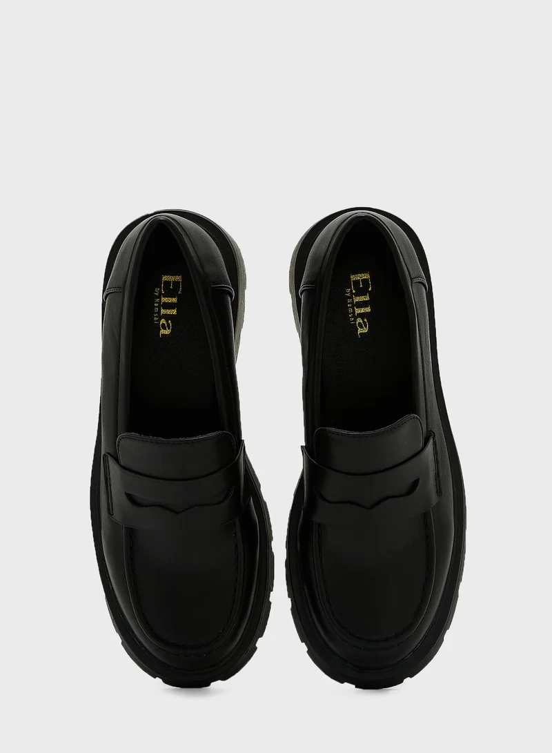 ELLA Black Pu Chunky Moccasin