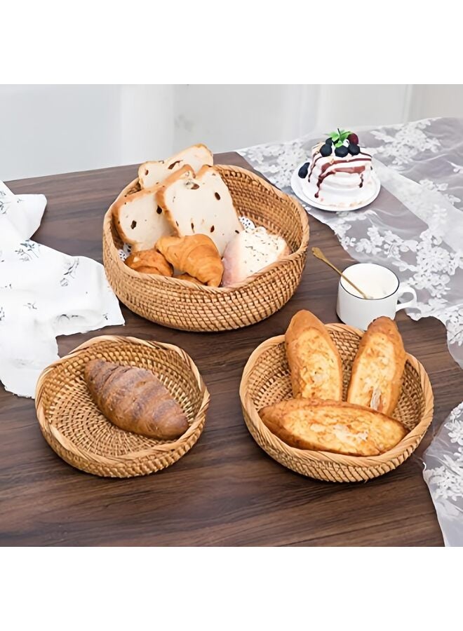 LAMAY Rattan Bread Basket, Wave Fruit Baskets, Wicker Storage Bowls, Natural Woven Serving Basket Bowls, Decorative Baskets for Kitchen Counter Organizing, Set of 3 - Image 2