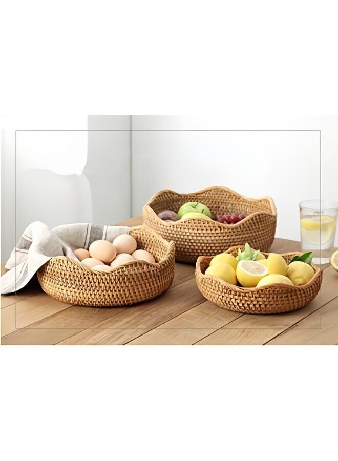 LAMAY Rattan Bread Basket, Wave Fruit Baskets, Wicker Storage Bowls, Natural Woven Serving Basket Bowls, Decorative Baskets for Kitchen Counter Organizing, Set of 3 - Image 4