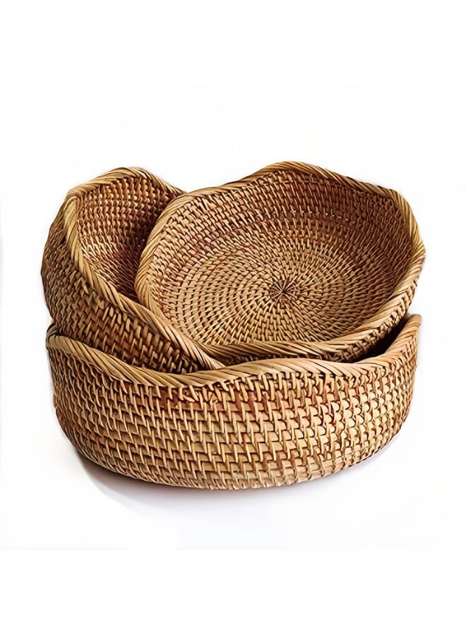 LAMAY Rattan Bread Basket, Wave Fruit Baskets, Wicker Storage Bowls, Natural Woven Serving Basket Bowls, Decorative Baskets for Kitchen Counter Organizing, Set of 3 - Image 1