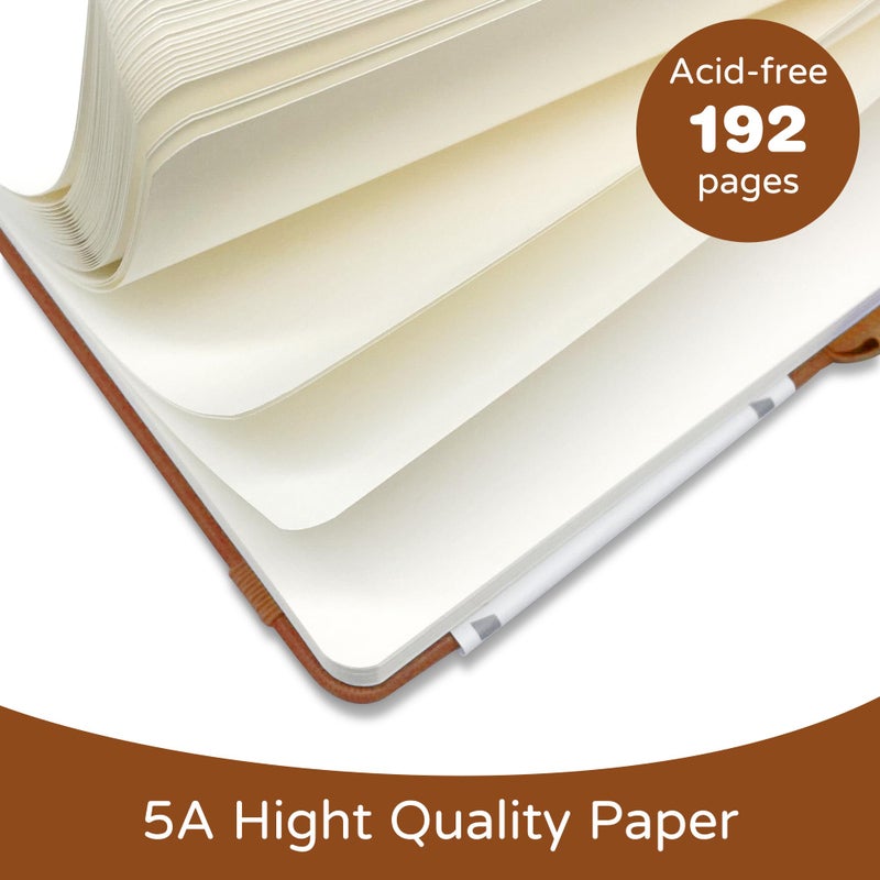 LEAGIM Blank Journal Notebook, A5, 192 Pages 100 GSM Thick Sketch Book for Women Men, Hardcover Leather Unlined Journaling for Work, Notebooks for Writing, 5.8 inches x 8.5 inches (Brown) - Image 2