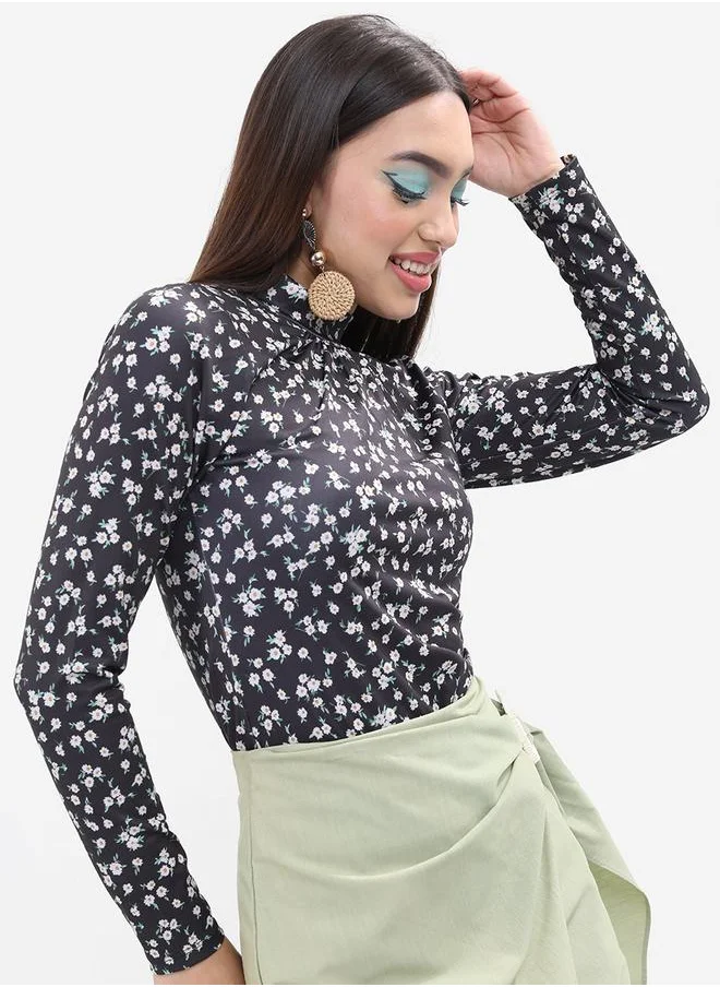 كيتش All Over Print High Neck Slim Fit Top by Styli