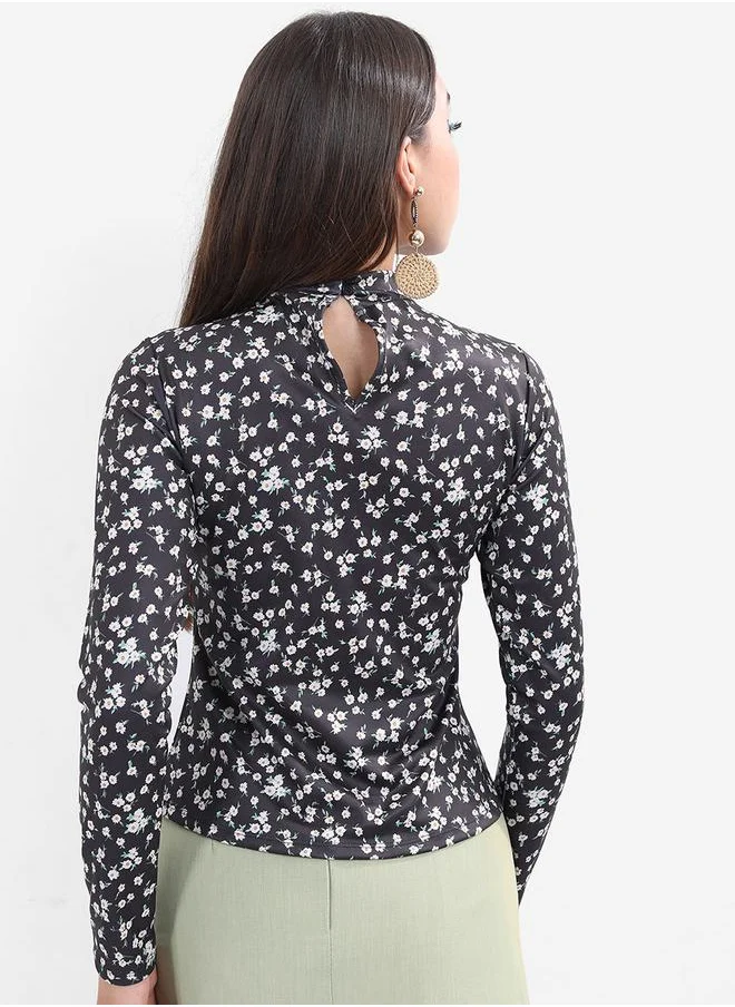 كيتش All Over Print High Neck Slim Fit Top by Styli