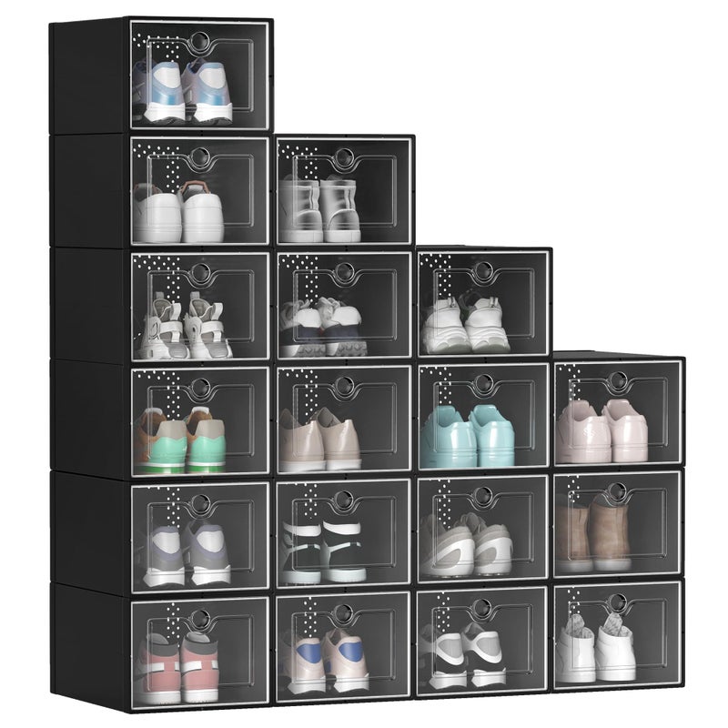 YITAHOME Stackable Shoe Storage Organizers and Containers  18 PCS Medium Size Boxes With Drawers  Black