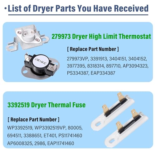 Semzohc Dryer Heating Element Kit fit for May-tag Bravos 400 2000 3000 5000 9000 Series MED3000BW0 MED3500FW0 MED4000BW0 MED4200BG0 MED4200BW0 MED5100DC1 MED5100DW1 MED5500FC0 MED5500FW0 MED6000AG0 MED6000AW0 - Image 4