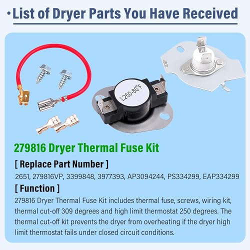 Semzohc Dryer Heating Element Kit fit for May-tag Bravos 400 2000 3000 5000 9000 Series MED3000BW0 MED3500FW0 MED4000BW0 MED4200BG0 MED4200BW0 MED5100DC1 MED5100DW1 MED5500FC0 MED5500FW0 MED6000AG0 MED6000AW0 - Image 3