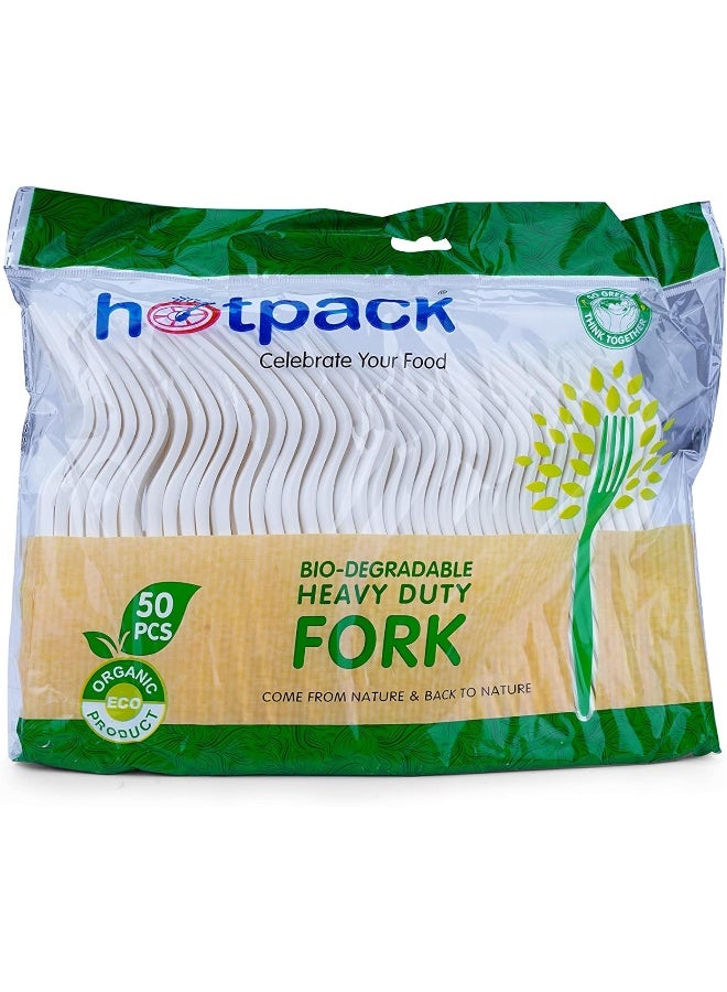 Hotpack Disposable Bio-Degradable Eco-Friendly Heavy Duty Fork, 50 Pieces - Image 1