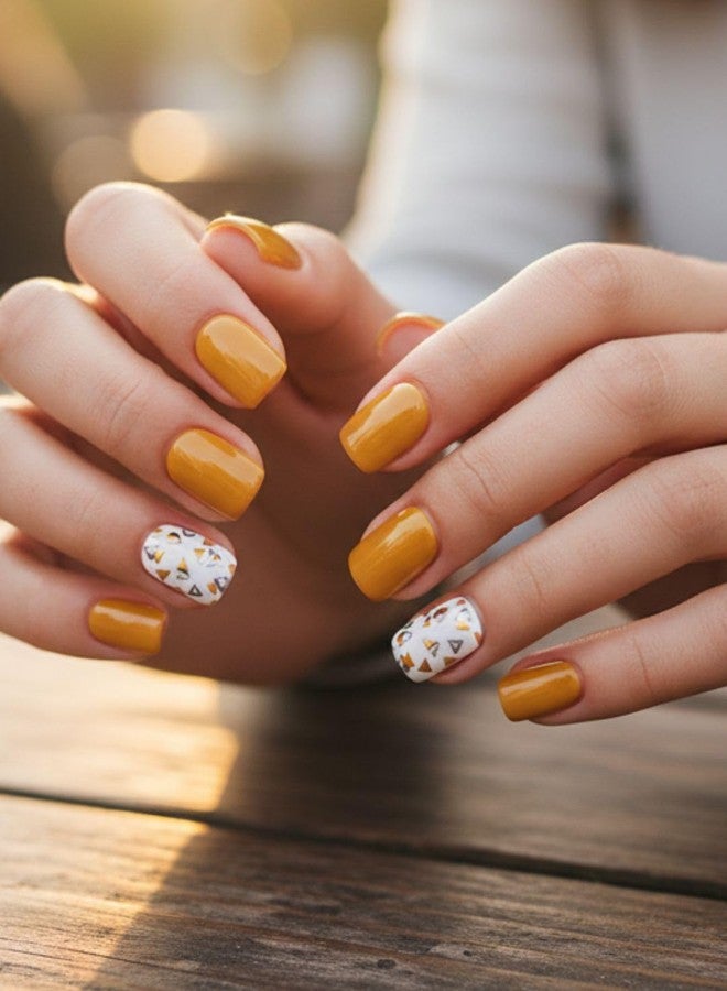 Lick - Press On Nails 30 Pcs Reusable Artificial/Fake/False Stick on Nails With Application Kit Yellow (Pack of 30) - Image 1