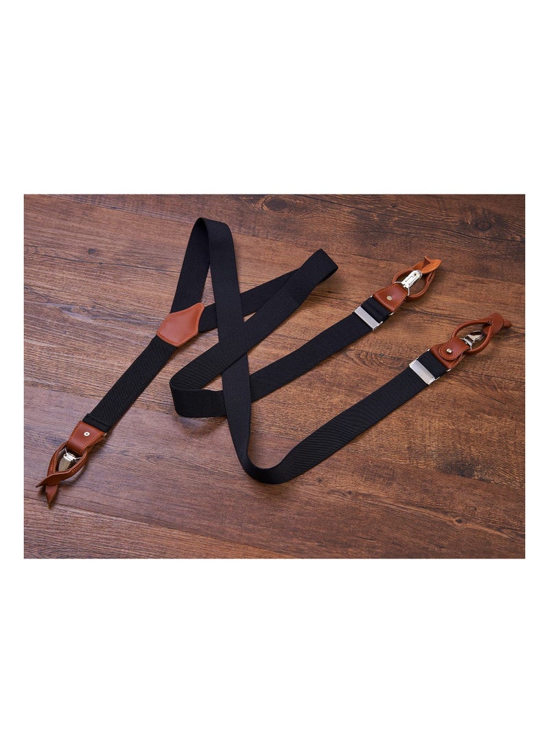 Brown Leather Button Tab and Clip Suspenders for Men, Heavy Duty Wedding Braces for Groom and Groomsmen, Ideal for Tuxedos, Formal Shirts, Shorts, and Jeans, Perfect for Weddings and Events. - Image 3