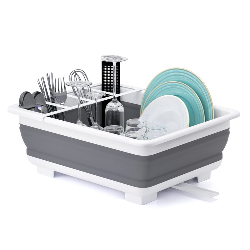 THANSTAR Collapsible Dish Drying Rack Portable Dinnerware Drainer Organizer for Kitchen RV Campers Travel Trailer Space Saving Kitchen Storage Tray - Image 1