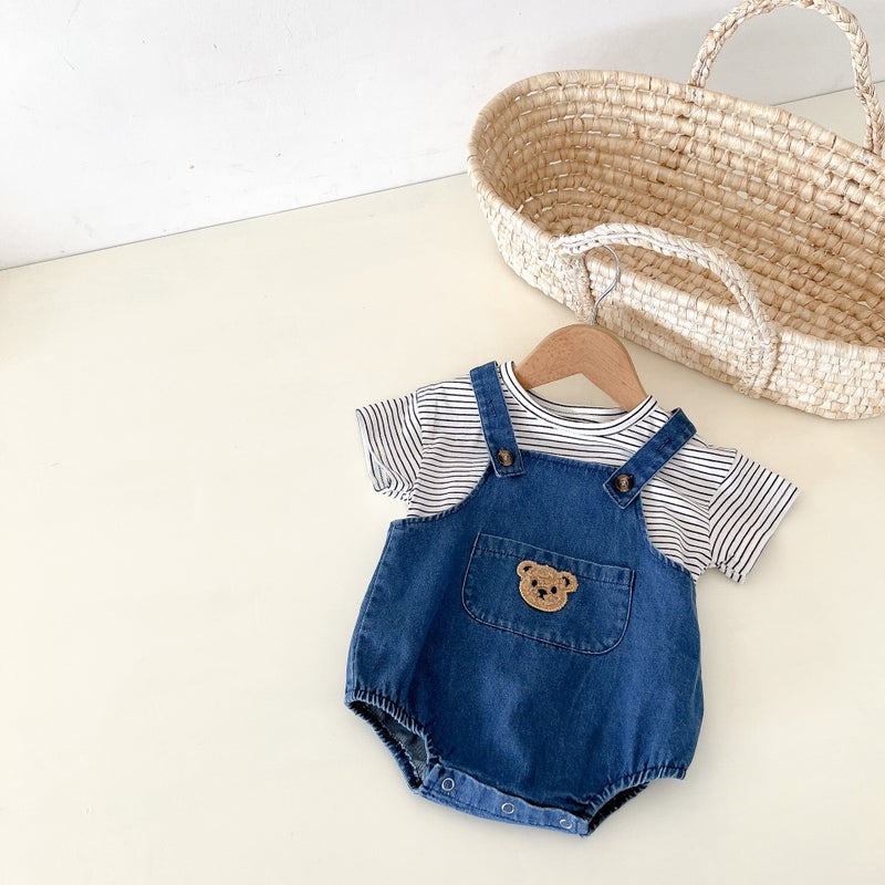 Children'S Bear Denim Strap Shorts Korean Style Children'S Wear Baby Summer Baby Strap Shorts Baby Summer Shorts - Image 3