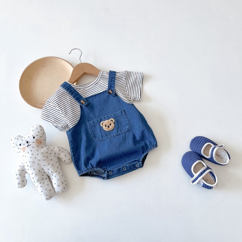 Children'S Bear Denim Strap Shorts Korean Style Children'S Wear Baby Summer Baby Strap Shorts Baby Summer Shorts - Image 2