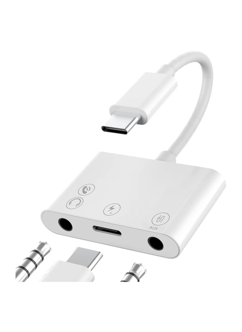 USB C to 3.5mm Audio Adapter, Charger/Headphone and AUX Port (3-in-1) Type-C ​Earbud Splitter Dongle Compatible with Samsung Apple iPhone15 Pro Max Plus/iPad 10/Air4/5/Mini6/Pro 12/HUAWEI