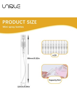 Mini Spray Bottle - 20 Pack 5ml Mini Plastic Spray Bottle Empty - Fine Mist Refillable Mini Perfume Bottle - Perfume Atomizer - Small Sample Containers - Plastic Portable Travel Bottle - Clear - view 2