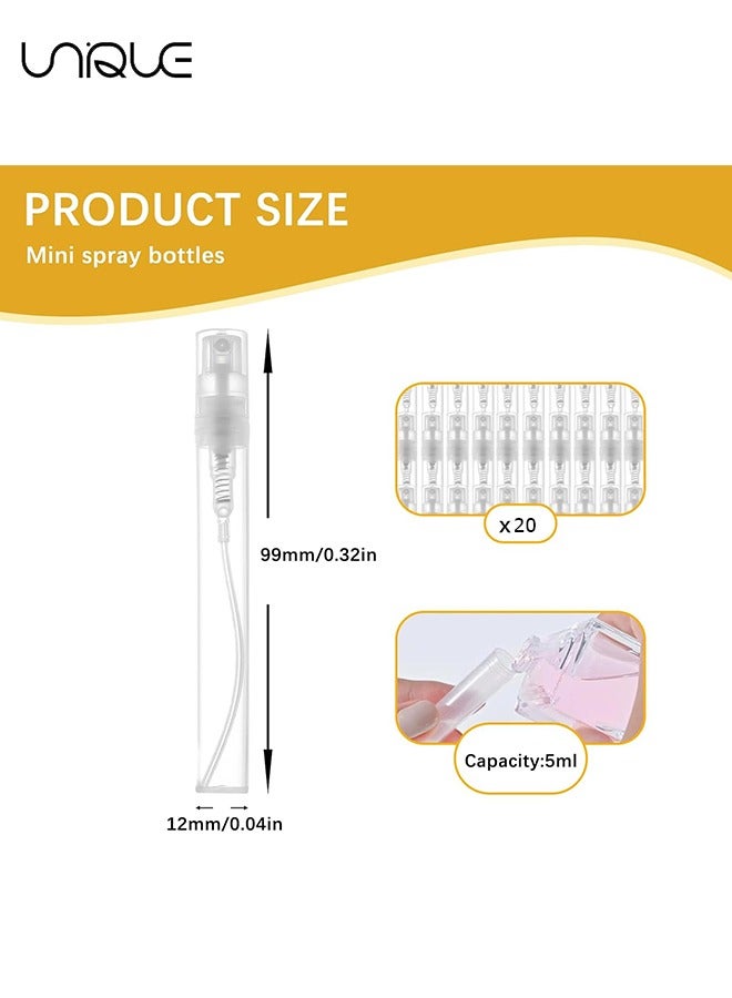 Unique Mini Spray Bottle - 20 Pack 5ml Mini Plastic Spray Bottle Empty - Fine Mist Refillable Mini Perfume Bottle - Perfume Atomizer - Small Sample Containers - Plastic Portable Travel Bottle - Clear  - Image 2