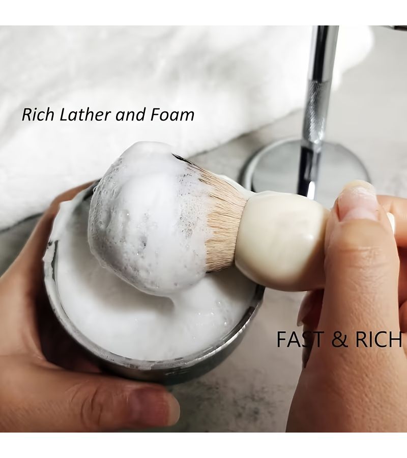 Elephant White Shaving Brush Non Shedding Bristles Creates Rich Lather For Men - Image 3