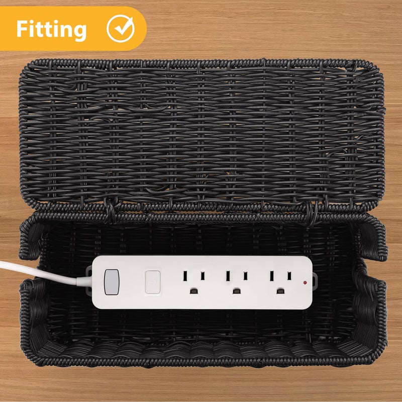 ZhiYo Handmade Cable Management Box, Imitation Rattan Cord Organizer Cord Hider Box, Desk Cord Management Box to Hide Cords and Power Strip L12.5 W5 H5.2 CB2412 Deep Speckled Brown - Image 2
